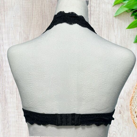 Intimately Free People Bralette Halter S Black Stretchy Floral Lace Fairy Goth - Picture 3 of 5
